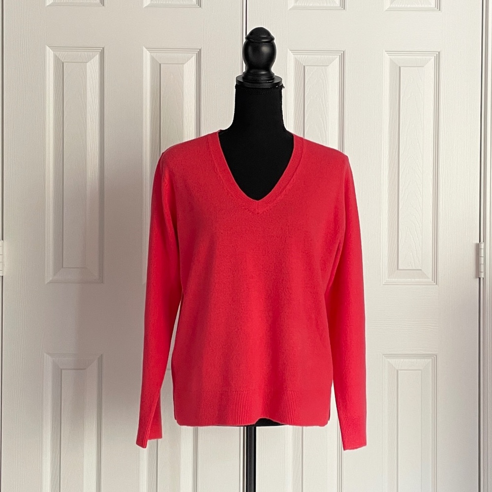 Marks & Spencer, Coral Pink V-Neck Sweater, Size UK14/UK8-10